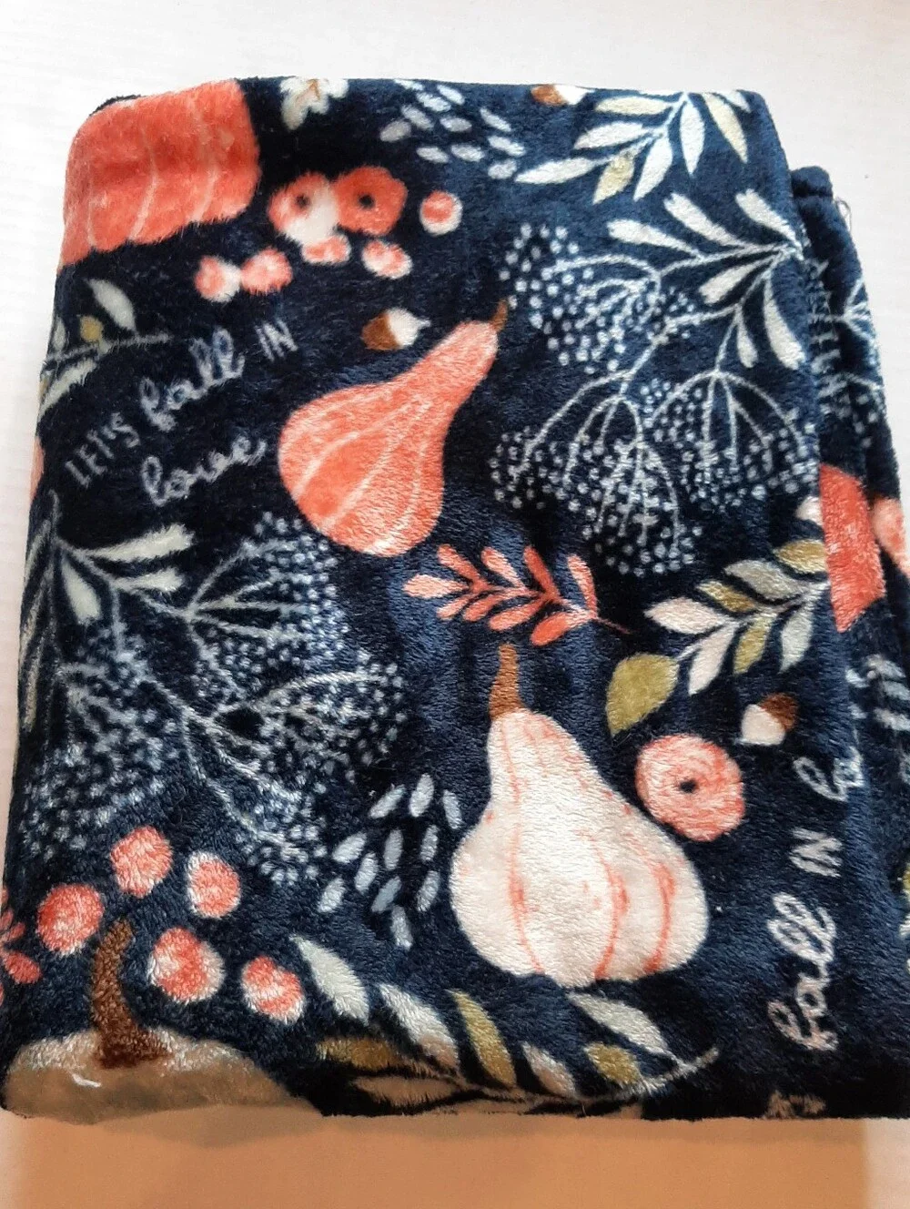 🛍Velvety Fleece Blanket 56”x49” Fall Themed Squash Pumpkins Let's Fall In Love